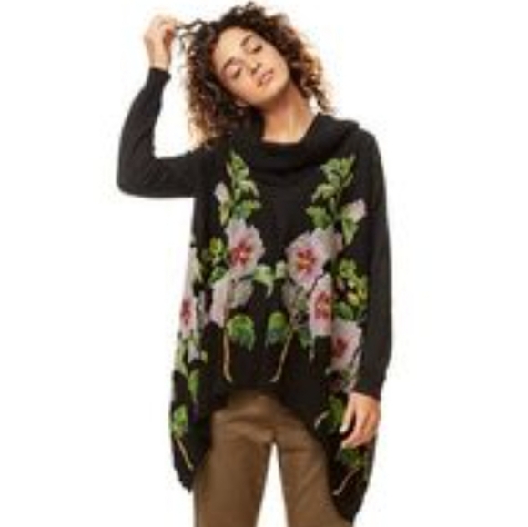 M❤Desigual Pullover ANNA in Poncho Style Floral Design - Turtle Neck - Picture 3 of 9